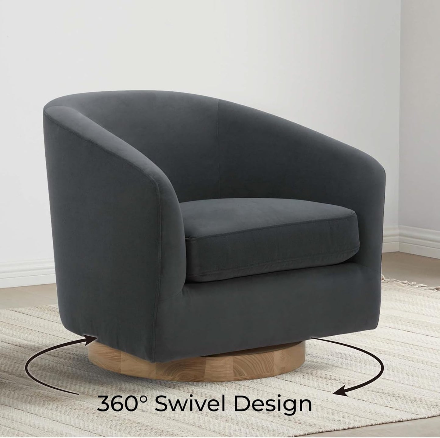 CHITA Swivel Accent Chair, FSC Certified Upholstered Velvet Barrel Chair for Living Room, Fully Assembled, Grey