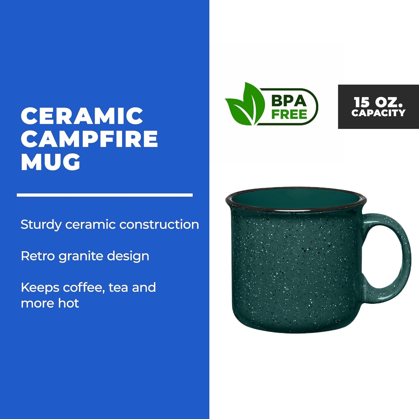 Set of 8 Ceramic Campfire Mugs – 15 Oz, Lime – Coffee & Tea Cups for Home, Work, Travel, Camping – Customizable, Great for DIY, Events, Companies