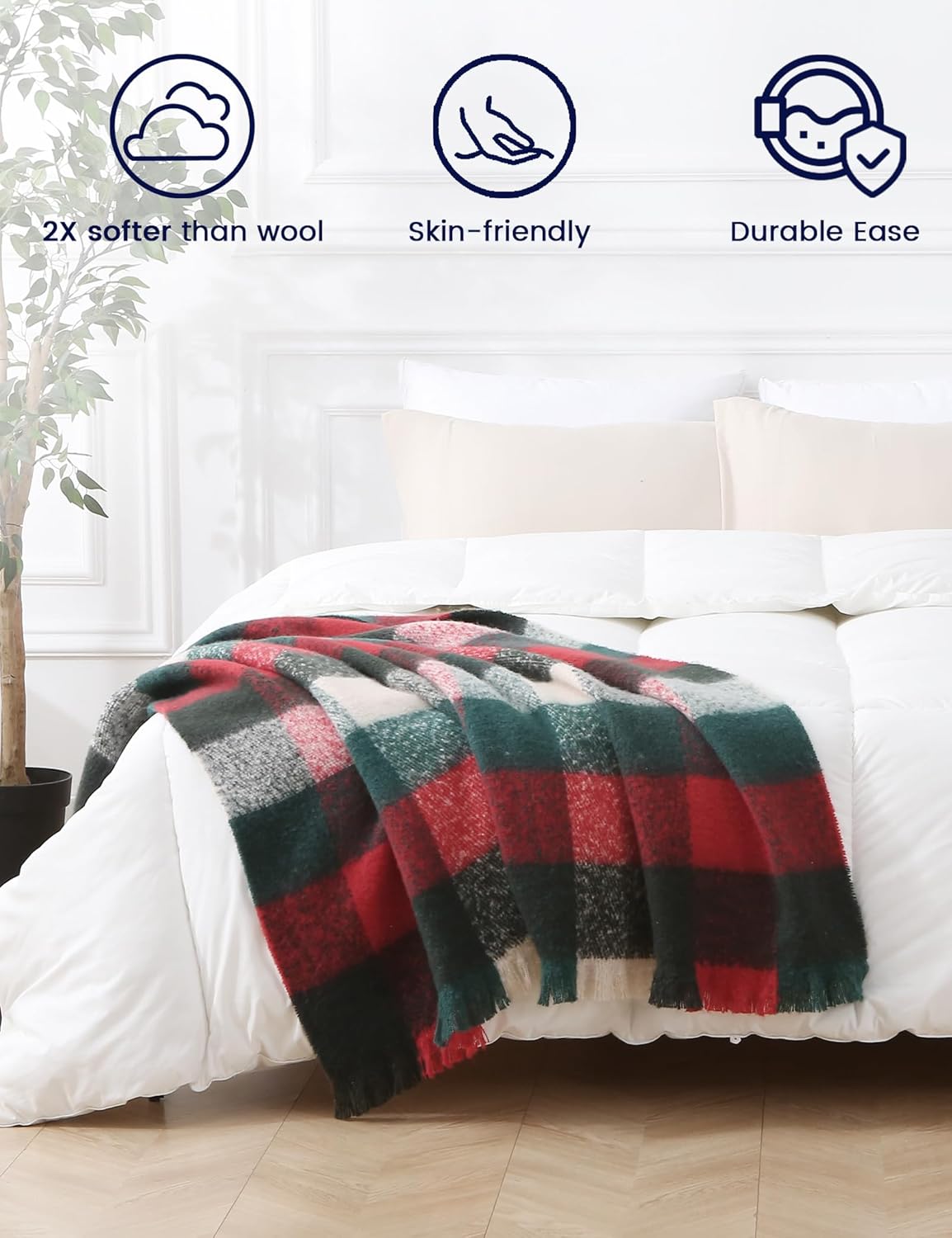 ZonLi Christmas Plaid Throw Blanket, 50" x 60" Decorative Blankets, Decorative Vintage Blanket with Tassel for Couch, Bed, Sofa, Chair, Outdoor, Cozy Warm Lightweight Farmhouse Blankets