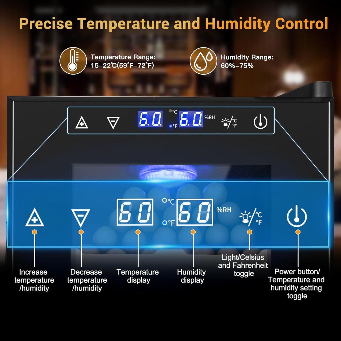 Cigar Electric Humidor, 35L 250 Counts Large Capacity Thermostatic Electric Cigar Cooler Cabinet with Digital LED Screen, Safety Lock,Smart Humidity & Temp Control, Gifts for Men