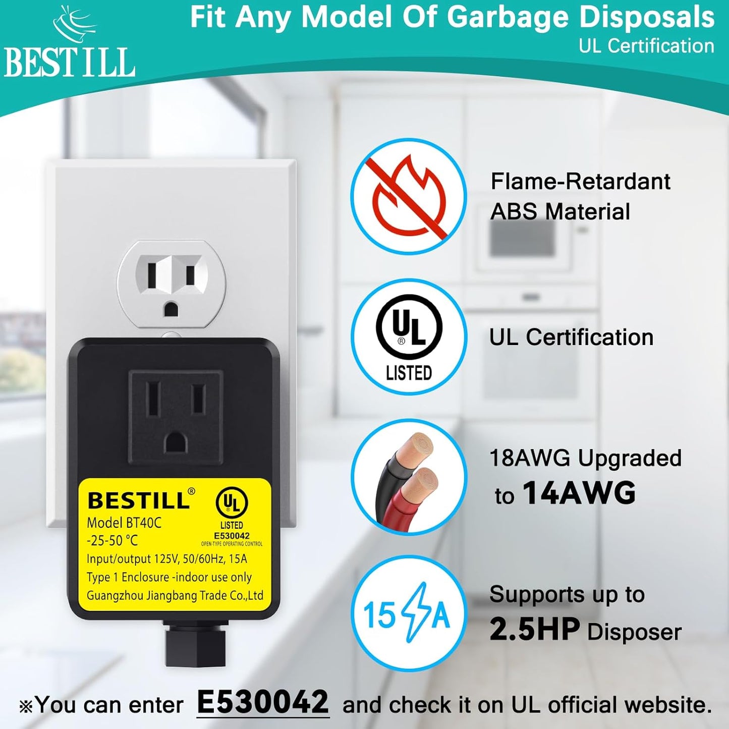 BESTILL Garbage Disposal Air Switch Kit - UL Listed, Cordless Sink Top Switch Button for Waste Disposer, Long Push Button with Brass Cover, Antique Copper, Compatible with all Garbage Disposals