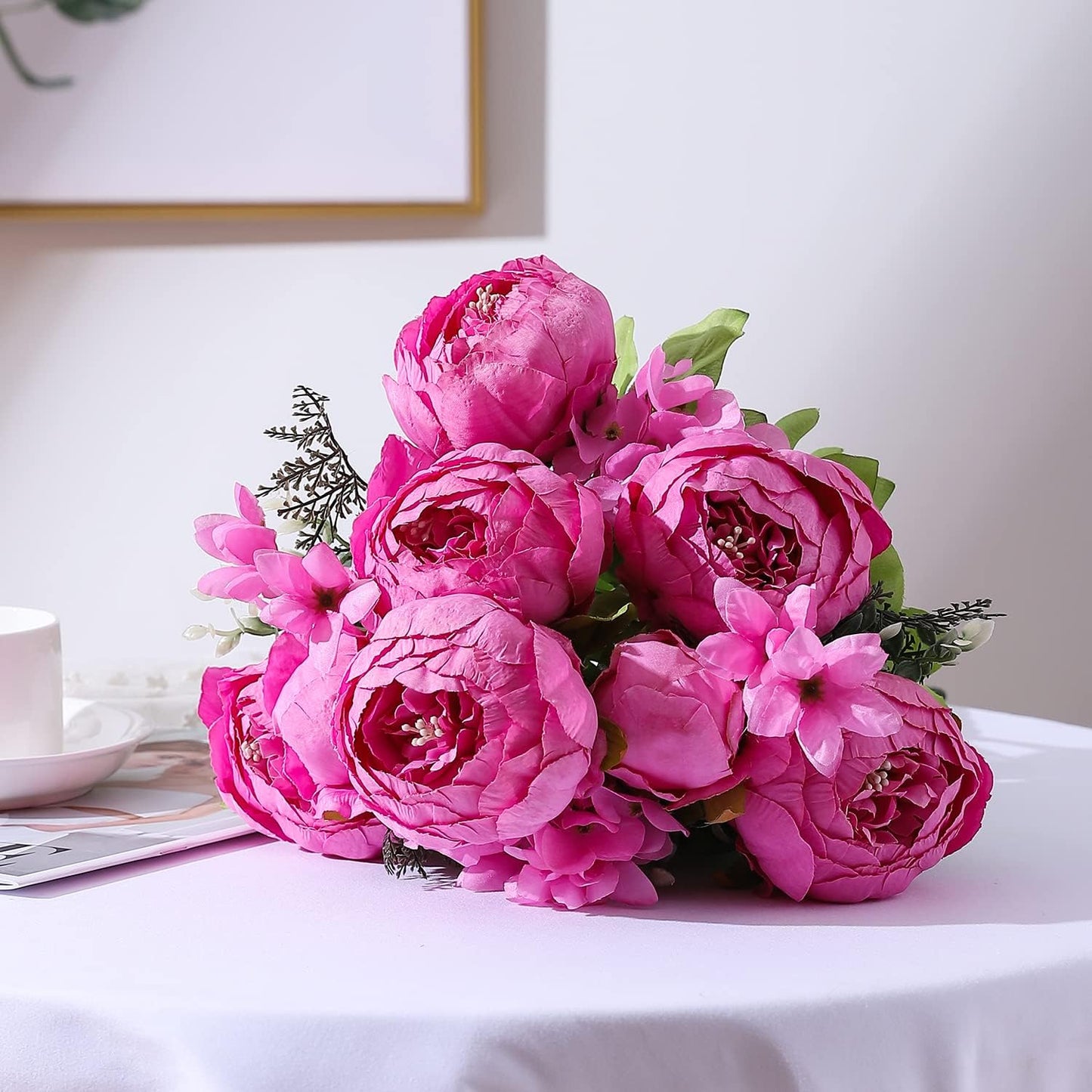 Duovlo Springs Flowers Artificial Silk Peony Bouquets Wedding Home Decoration,Pack of 1 (Spring Peach Pink)