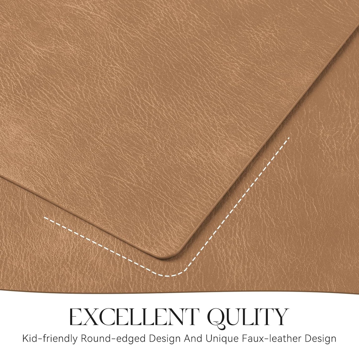MOSAYT Vinyl Placemats Set of 6-12 X 17 Inch - Faux Leather 100% Waterproof Oil-Proof Wipeable PU Place Mats, Heat Resistant Reversible Table Mats for Kitchen, Dining, Outdoor (Camel)