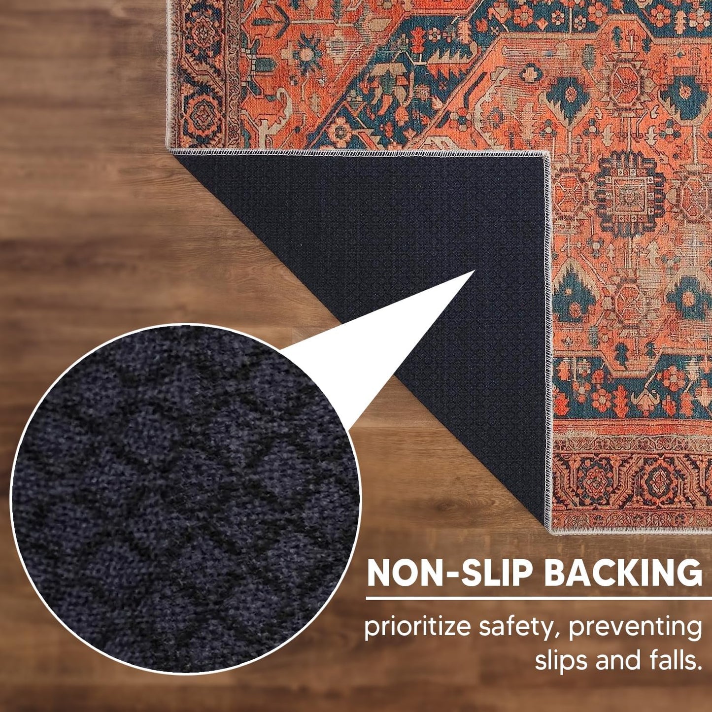 Keen Home Design 6x9 Rug - Machine Washable Area Rug with Non-Slip Backing, Ideal for Living Room, Dining Room, Bedroom - Vintage, Easy Clean, Durable, Low Pile Rug - (6' x 9')