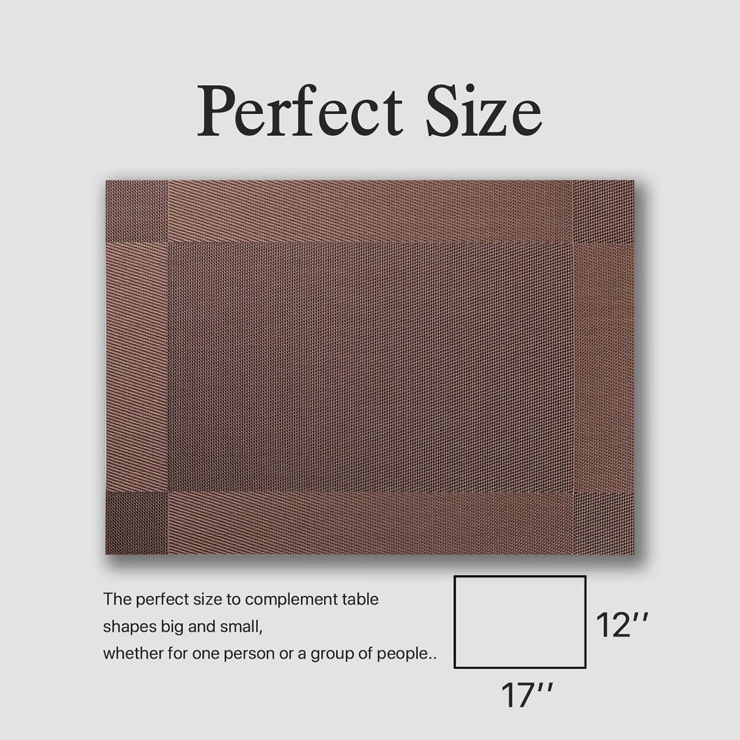 Placemats Set of 12 - Easy Clean Woven Vinyl Placemats for Dining Table, Indoor/Outdoor Place Mats, Washable PVC Table Mats（Brown Cube）