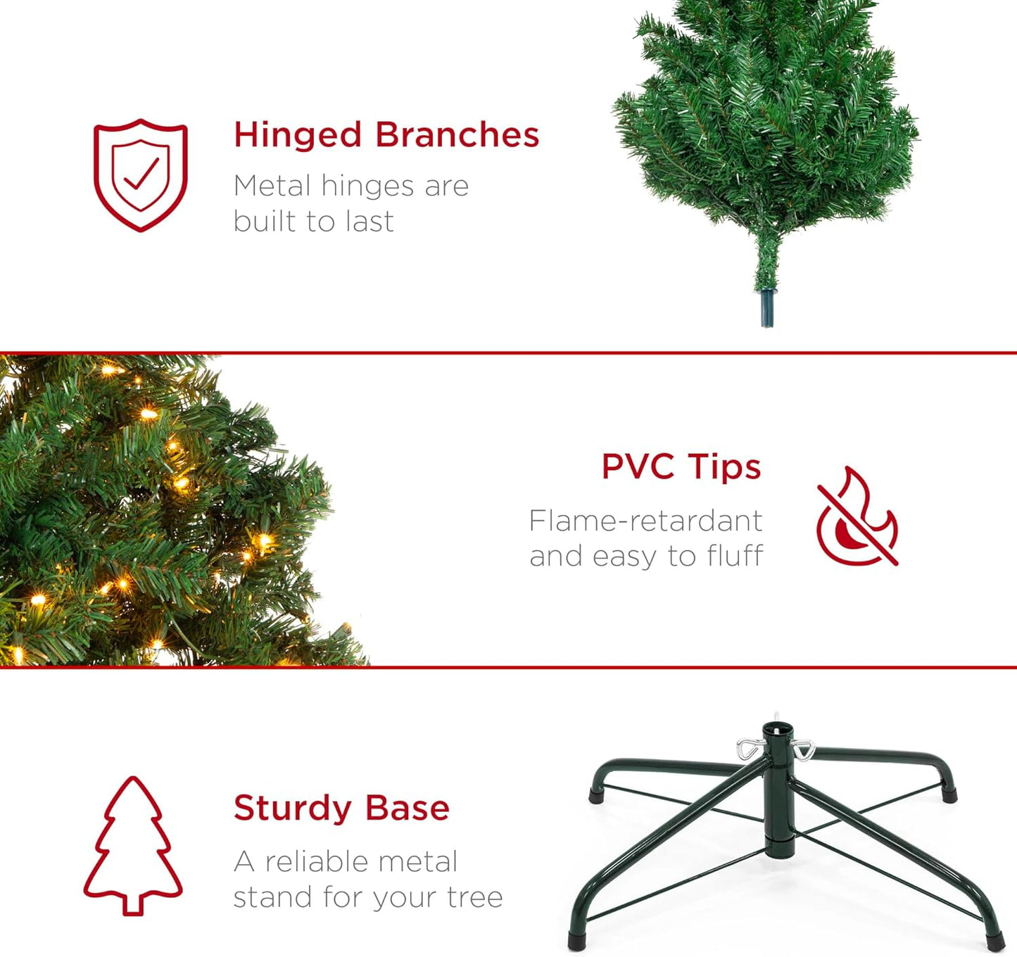 Best Choice Products 9ft Pre-Lit Spruce Artificial Holiday Christmas Tree for Home, Office, Party Decoration w/ 900 Incandescent Lights, 2028 Branch Tips, Easy Assembly, Metal Hinges & Foldable Base