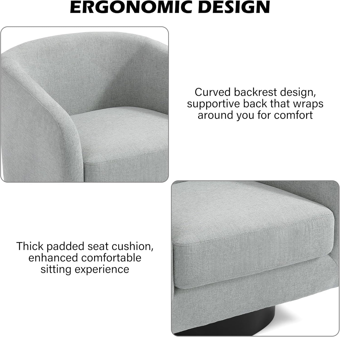 Swivel Barrel Accent Chair, Modern Round Chenille Fabric Arm Chair for Living Room, Bedroom, Comfy Club Reading Chairs for Adults（Chenille Fabric, Light Grey, Set of 1