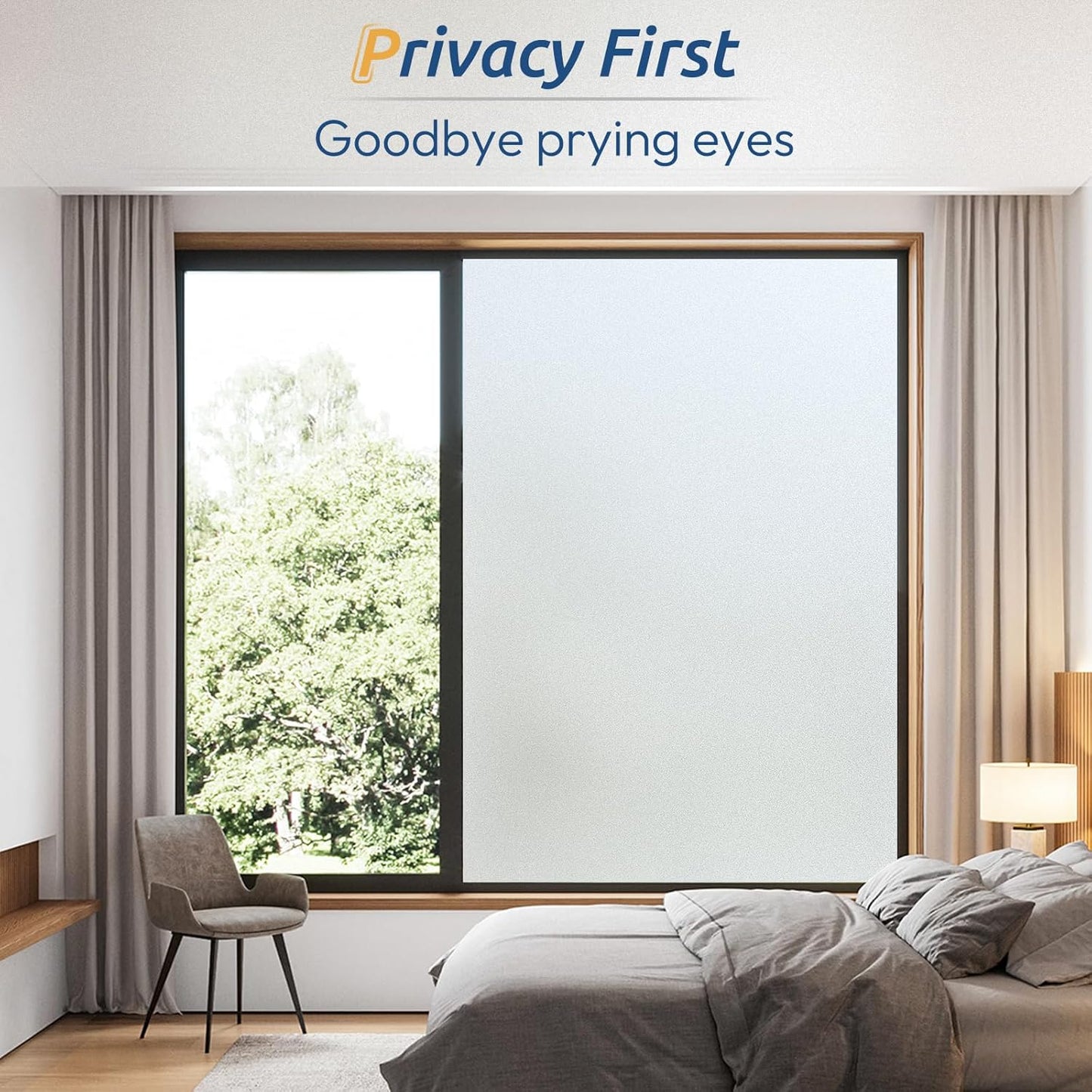 rabbitgoo Window Privacy Film, Frosted Glass Window Clings, Static Cling UV Heat Blocking Door Stickers for Home Bathroom, Removable Indoor Decal Coverings Day and Night, Pure, 35.4 x 118.1 Inches