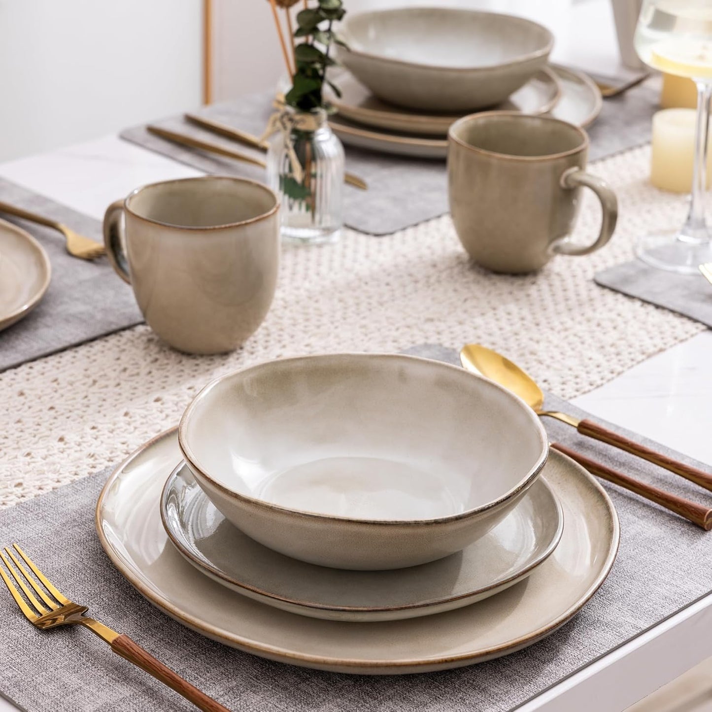 AmorArc Ceramic Dinnerware Sets,Handmade Reactive Glaze Stoneware Plates and Bowls Sets,Highly Scratch Resistant | Dishwasher & Microwave Safe Dishes Set,Service for 8 (24pc)