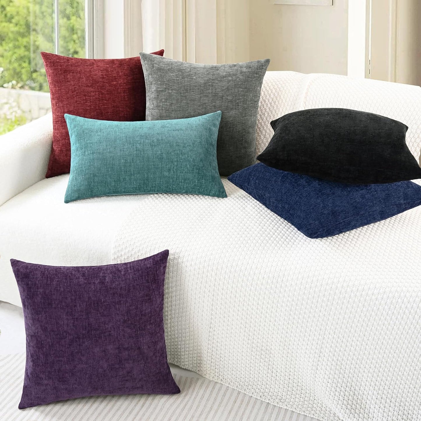 CaliTime Throw Pillow Covers Decorative 18 X 18 Inches Pack of 4 Cozy Chenille Cushion Cases for Couch Sofa Bed Living Room Home Black