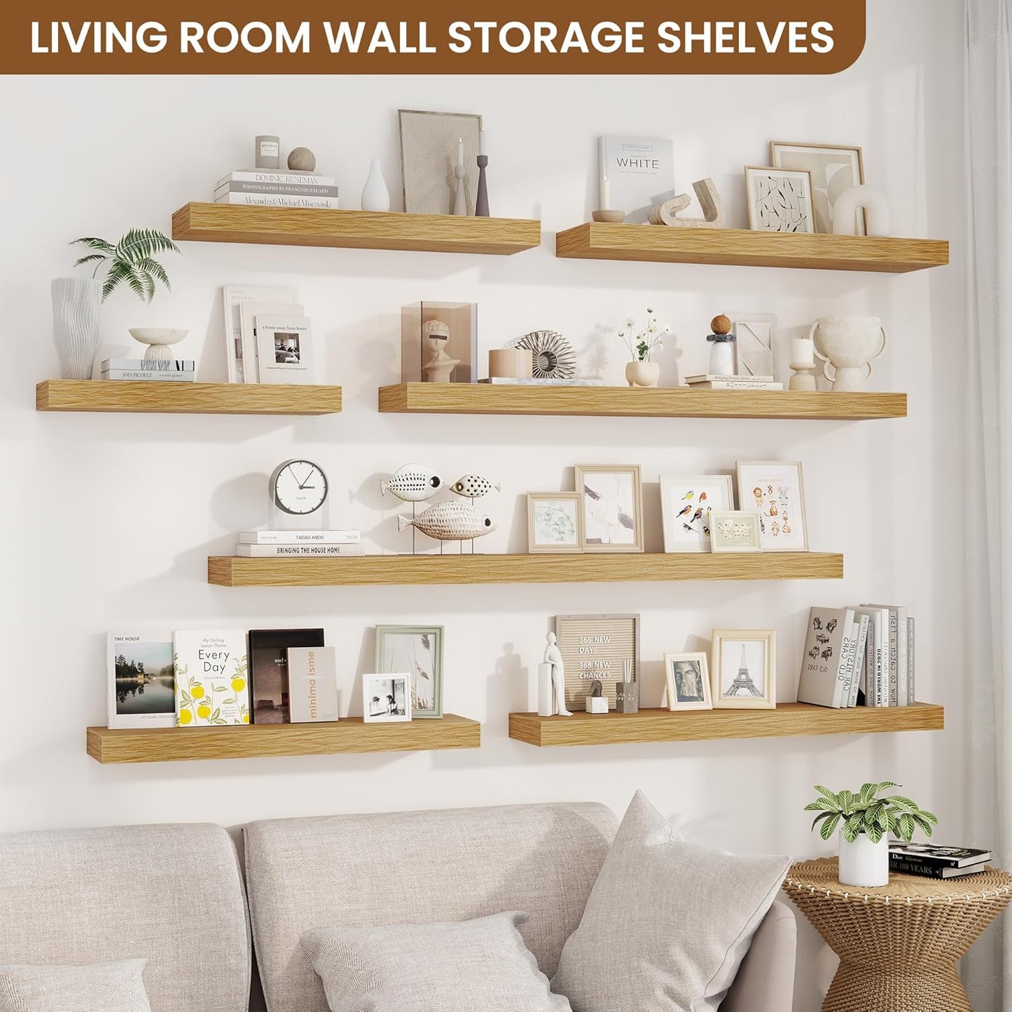 fuqing Floating Shelves for Wall, Bathroom Shelf Wall Mounted for Storage, Shelves with Invisible Bracket for Bedroom, Kitchen, Living Room, Farmhouse Small Book Shelf, 16 Inch Set of 2, Oak