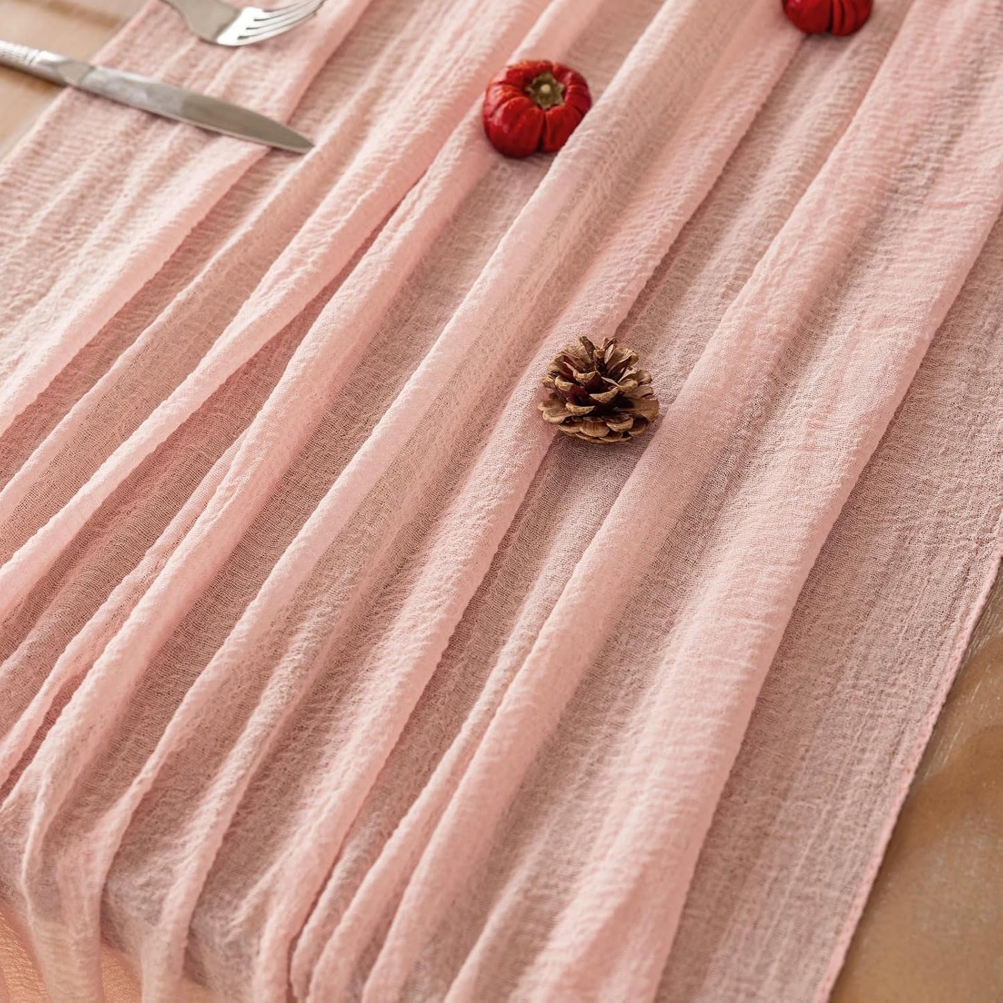 Keketo Pink Table Runner Cheese Cloth Rustic Gauze Cheesecloth Table Runner 120 Inch 10 FT for Wedding Baby Shower Bridal Shower Party Sheer Boho Home Tea Party Decorations