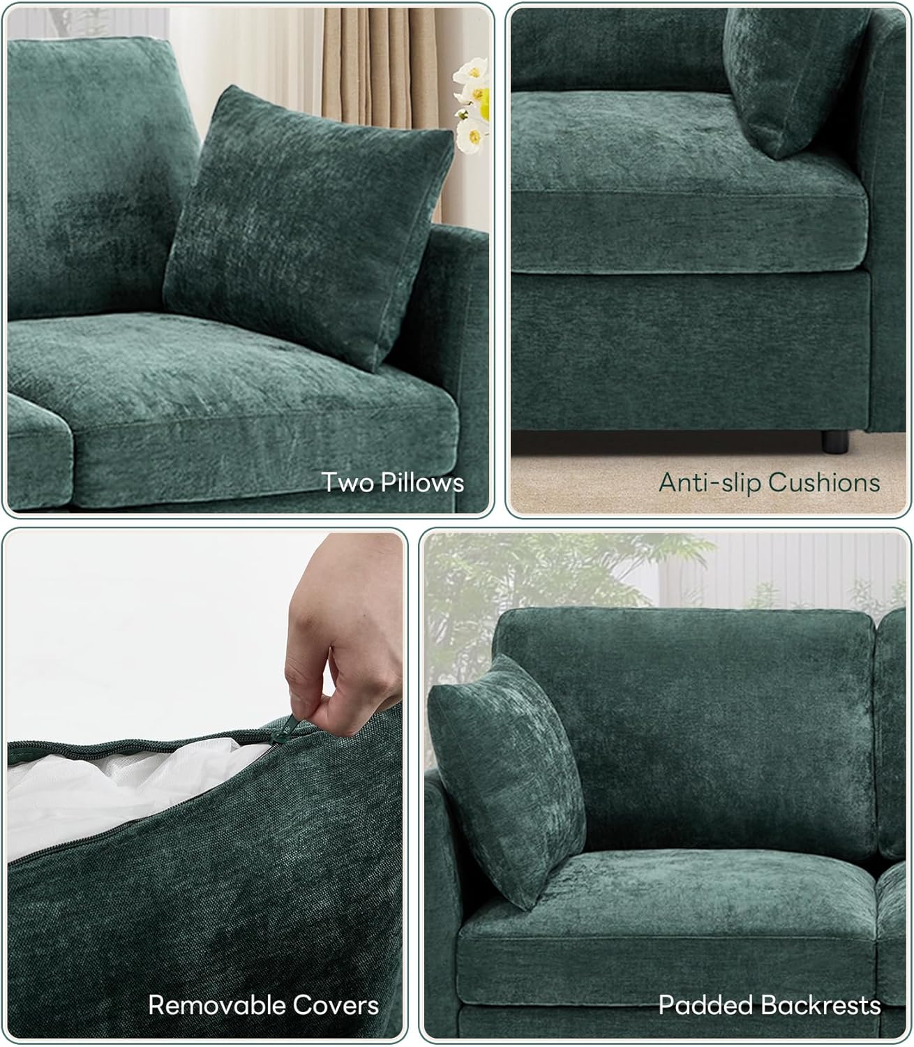 Tbfit L Shaped Couch 8 Seat, Sectional Sofa for Living Room,Chenille Cloud Couch with Ottoman, Green