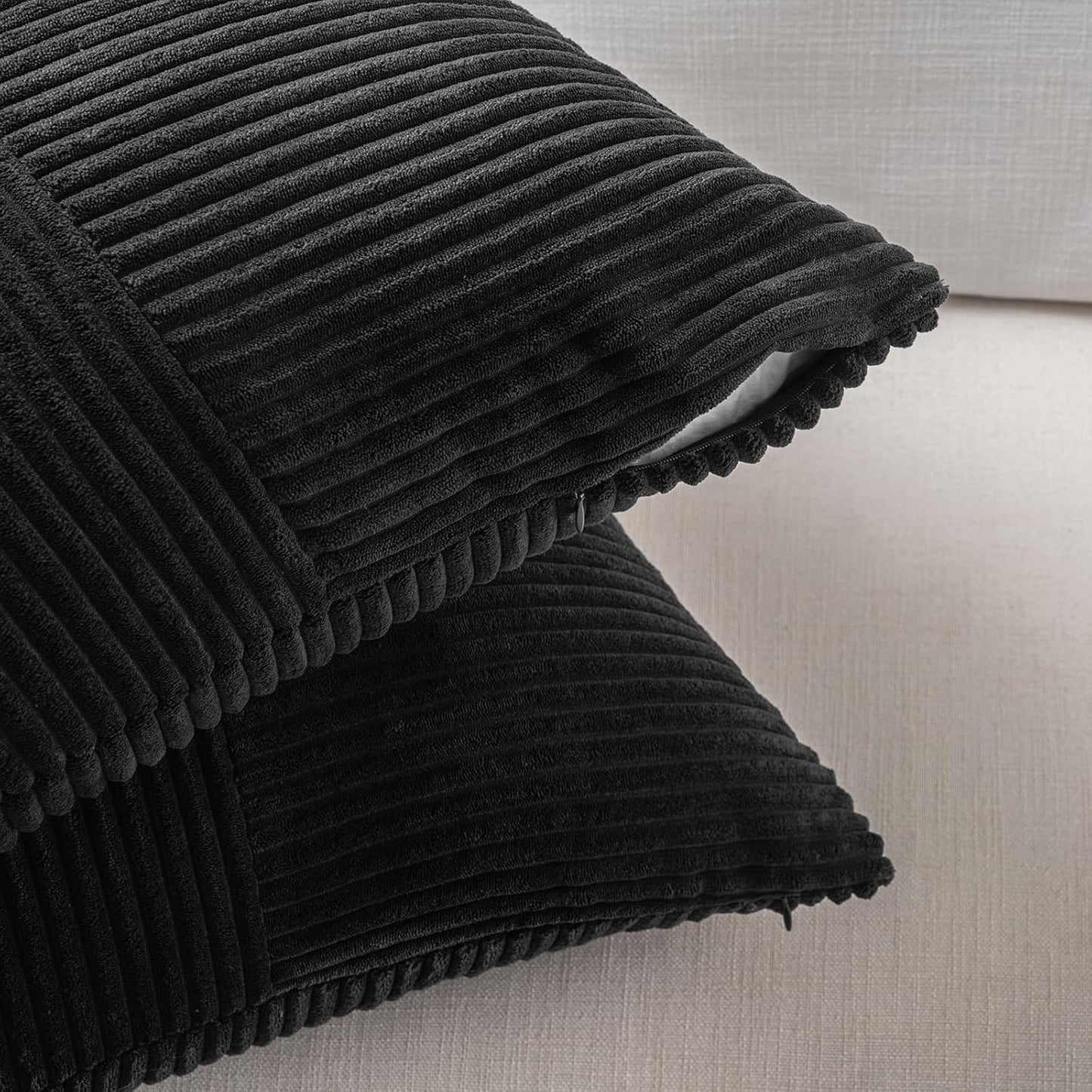 Fancy Homi 2 Packs Black Lumbar Decorative Throw Pillow Covers 14x24 Inch for Couch Bed Sofa, Rustic Farmhouse Boho Home Decor, Soft Striped Corduroy Rectangle Accent Cushion Case 35x60 cm