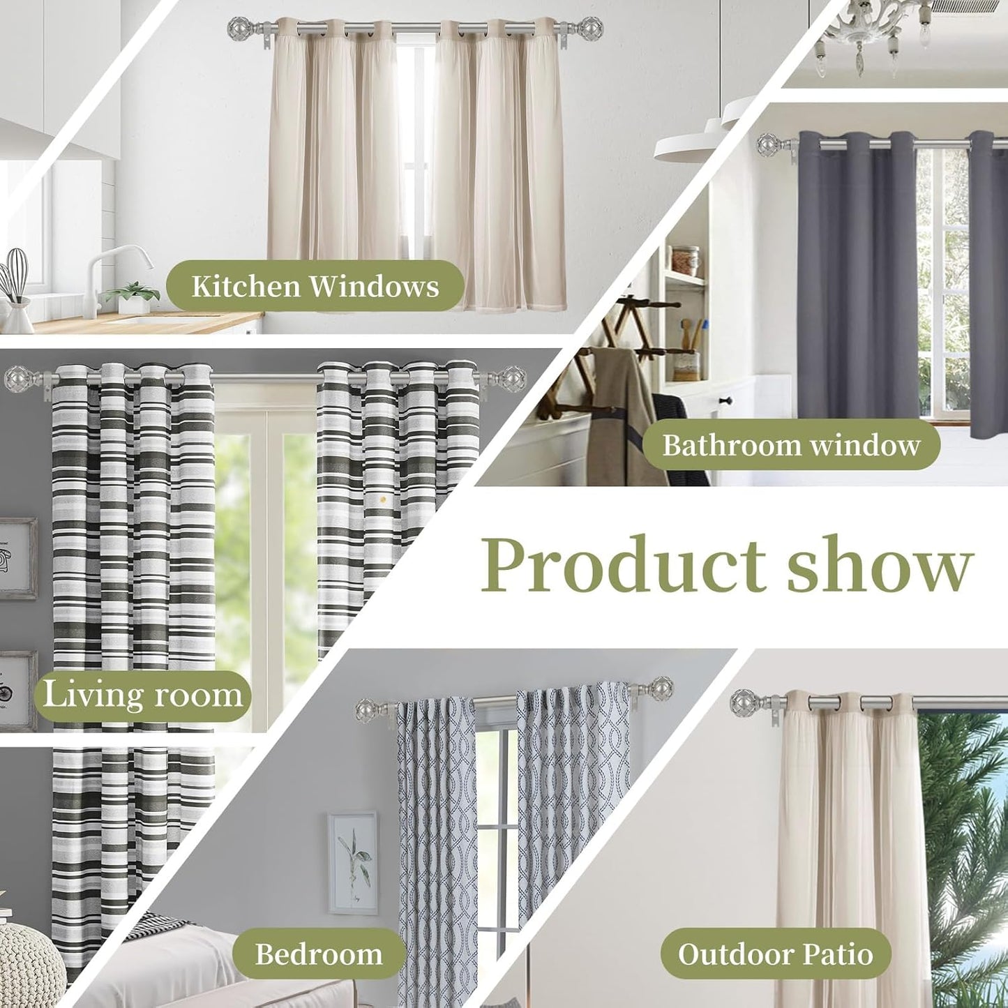Silver Adjustable Curtain Rods for Windows:72-144" Farmhouse Heavy Duty Long Curtain Rod for Bedroom Living Room,Boho Decorative Rustic Drapery Rods with Vintage Coastal Finials,Antique Silver