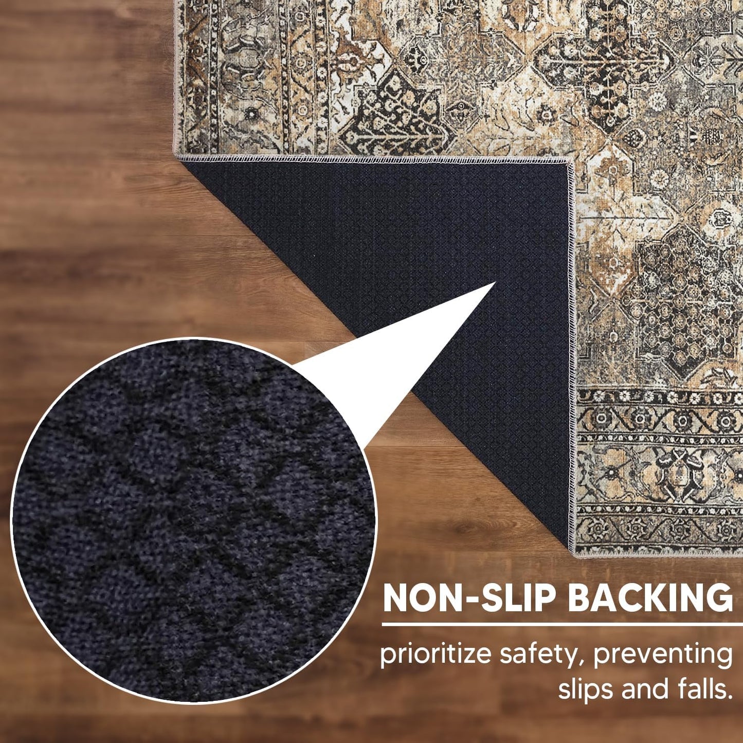 Keen Home Design 8x10 Rug - Machine Washable Area Rug with Non-Slip Backing, Ideal for Living Room, Dining Room, Bedroom - Vintage, Easy Clean, Durable, Low Pile Rug - (8' x 10')