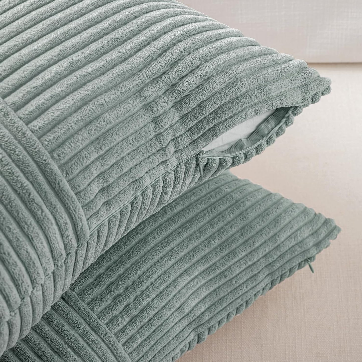 Fancy Homi 2 Packs Grey Blue Lumbar Decorative Throw Pillow Covers 14x24 Inch for Couch Bed Sofa, Rustic Farmhouse Boho Home Decor, Soft Striped Corduroy Rectangle Accent Cushion Case 35x60 cm