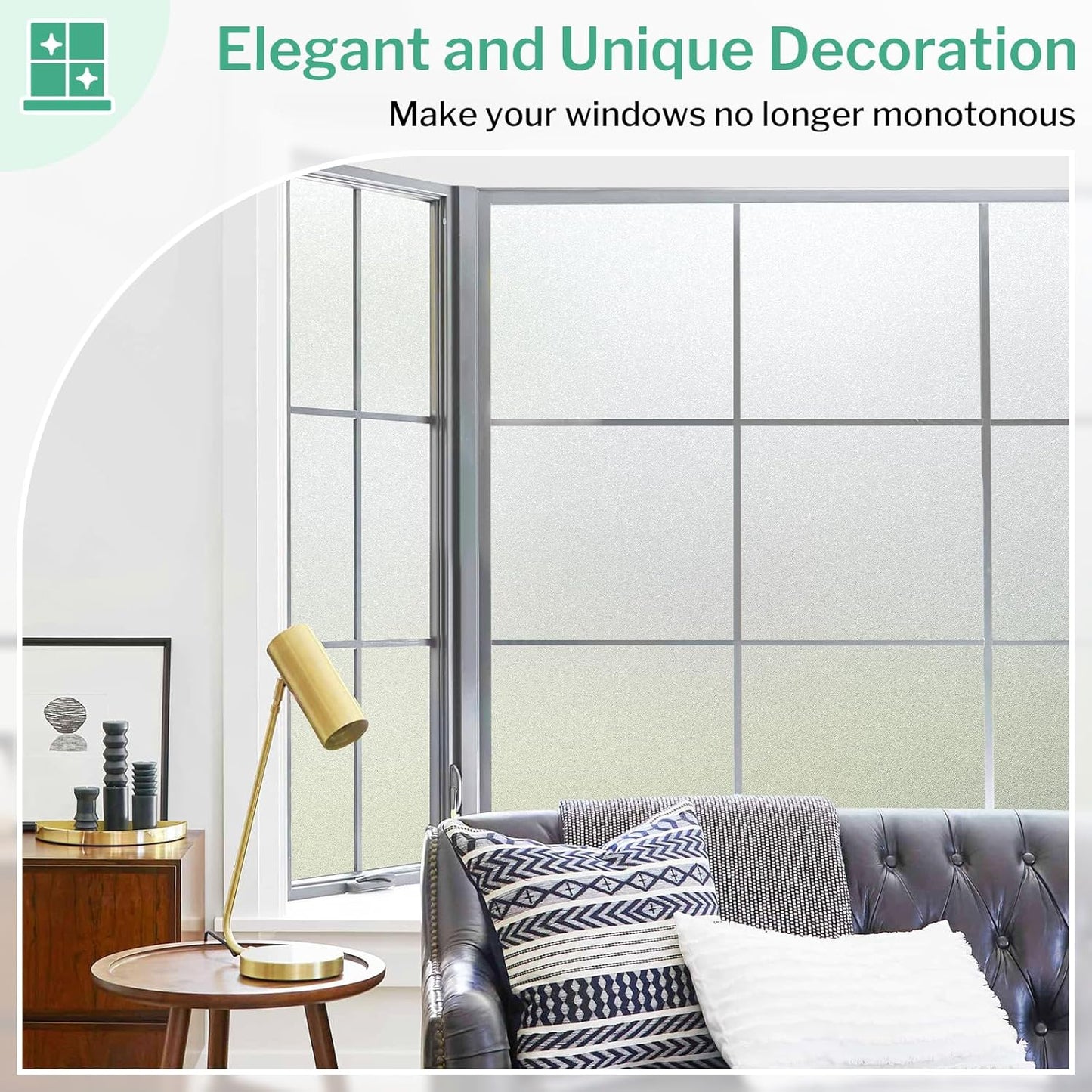 DOWELL Window Privacy Film, Frosted Glass Window Film, Static Cling Non-Adhesive Glass Clings, Sun Blocking Opaque Coverings, Reusable Door Stickers for Bathroom Home Office, Pure, 23.6"x118"
