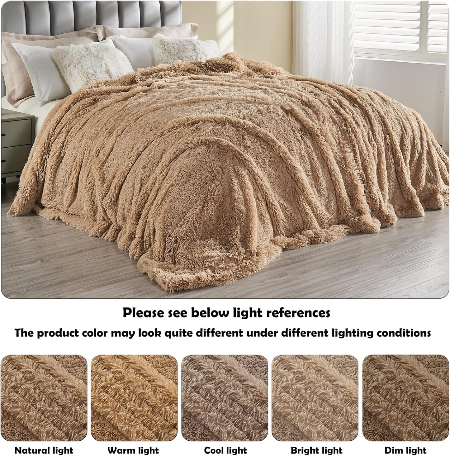 GONAAP Fuzzy Faux Fur Throw Blanket Queen Size Brown Super Soft Cozy Plush Fuzzy Shaggy Blanket for Couch Sofa Bed (Brown, Queen(90"x90"))