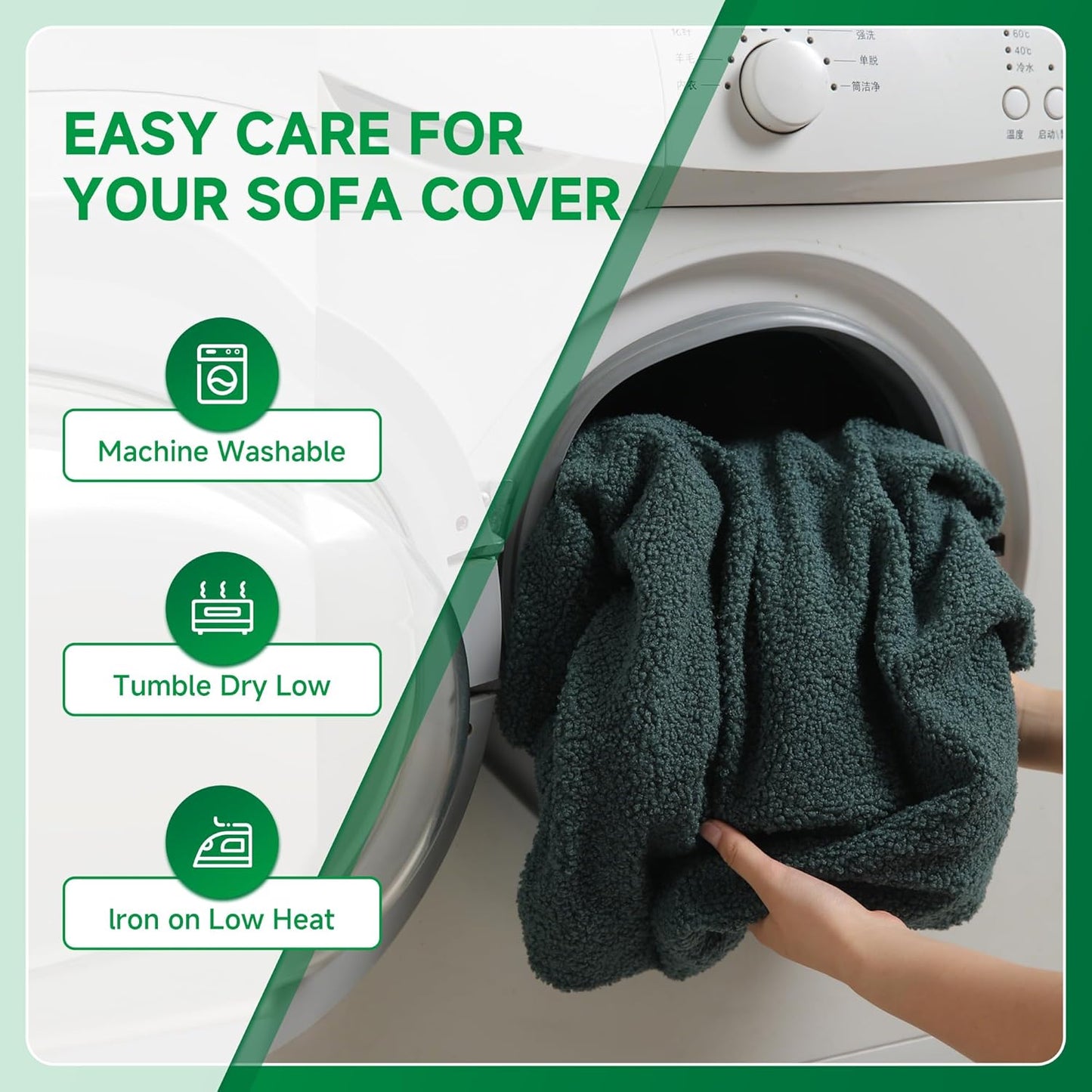 Couch Cushion Covers for Sectional Sofa, Stretch Soft Sofa Slipcovers Washable Wear-Resistant Universal Furniture Protector for Living Room(2 Seaters Covers+1 Chaise Cover, Green)