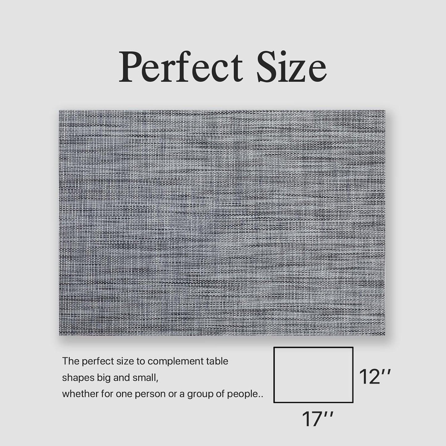 Placemats Set of 8 - Easy Clean Woven Vinyl Placemats for Dining Table, Indoor/Outdoor Place Mats, Washable PVC Table Mats（Dark Gray）