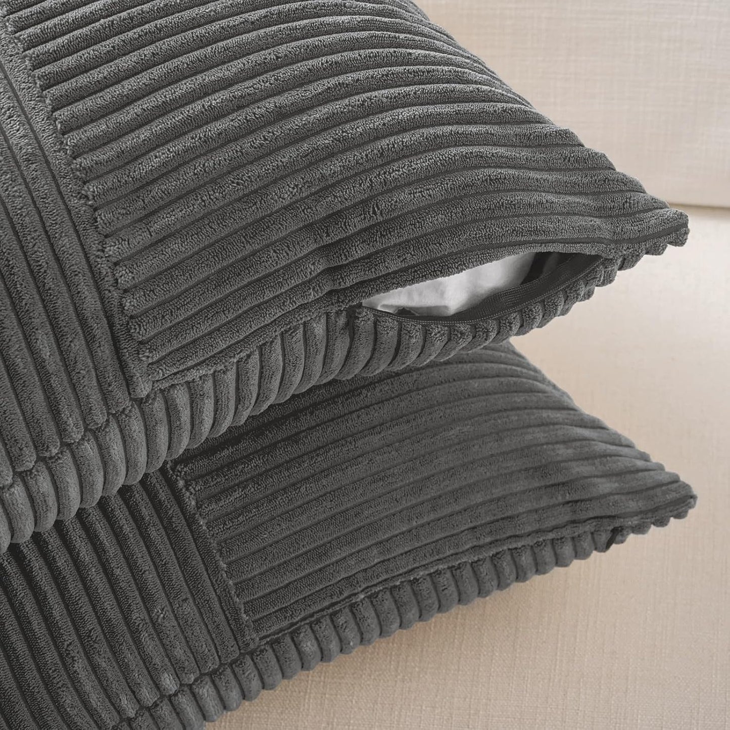 Fancy Homi 2 Packs Dark Gray Long Lumbar Decorative Throw Pillow Covers 16x24 Inch for Couch Bed Sofa, Rustic Farmhouse Boho Home Decor, Soft Striped Corduroy Rectangle Accent Cushion Case 40x60 cm