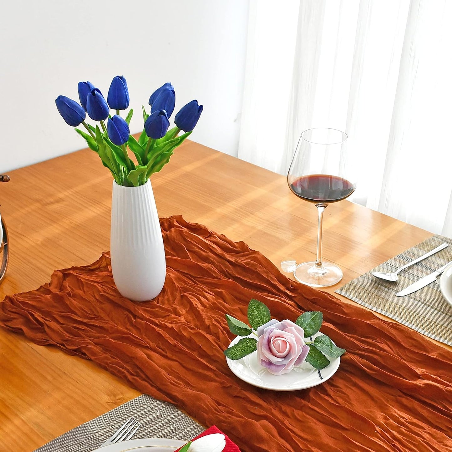 Mandy's Artificial Tulips 20 Stems Royal Blue PU Faux Flowers for Wedding Home Decor 13.5 Inch