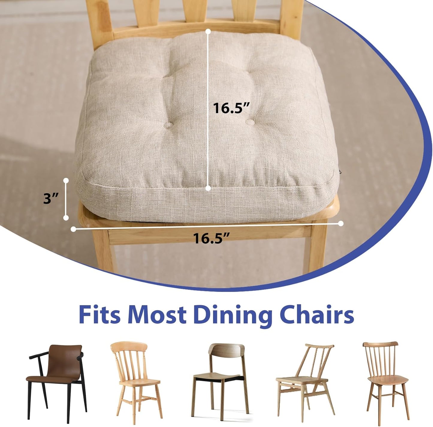 Chair Cushions, Memory Foam Dining Chair Cushions, Tufted Indoor Chair Pads, Set of 4, 16.5' x 16.5' x 3.5', Beige