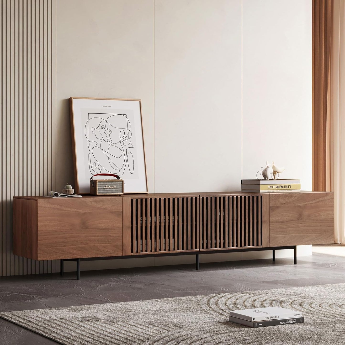 Mid Century Modern TV Stand for 70 Inch TVs, 70.87" Walnut Console with Ample Storage – Stylish Entertainment Center for Living Room or Bedroom
