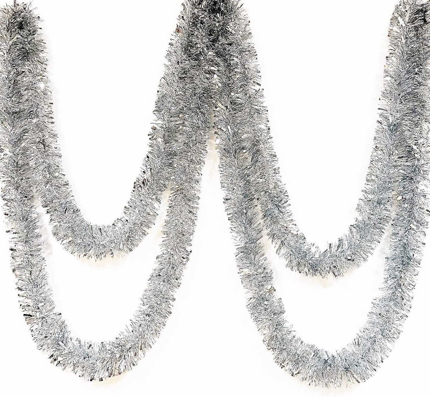 25 ft Long Roll Silver Tinsel Twist Garland, Shiny Metallic Foil Decorations for Parade Floats, Halloween, Christmas Eve, New Year Parties (4" x 25' roll, Silver)
