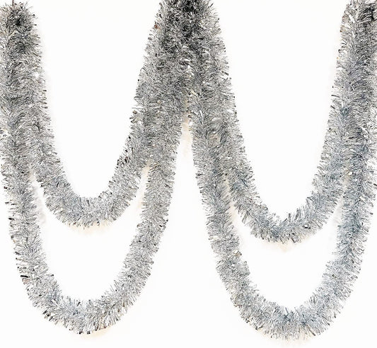 25 ft Long Roll Silver Tinsel Twist Garland, Shiny Metallic Foil Decorations for Parade Floats, Halloween, Christmas Eve, New Year Parties (4" x 25' roll, Silver)