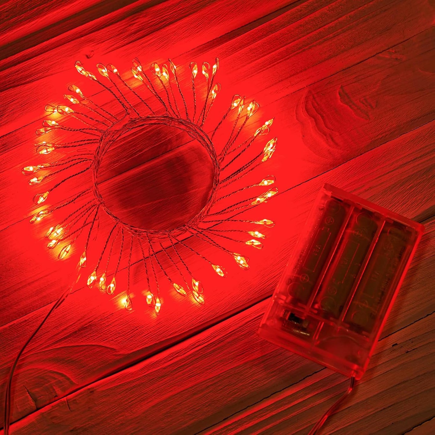 Red Fairy Lights Battery Operated, Valentine's Day Silver Wire 5 Feet 60 Led Firecracker String Lights for DIY Wreath Home Wedding Party Bedroom Mason Jar Holiday Christmas
