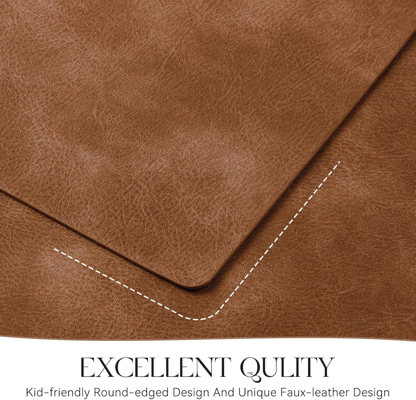MOSAYT Vinyl Placemats Set of 12-12 X 17 Inch - Faux Leather 100% Waterproof Oil-Proof Wipeable PU Place Mats, Heat Resistant Reversible Table Mats for Kitchen, Dining, Outdoor (Reddish Brown)