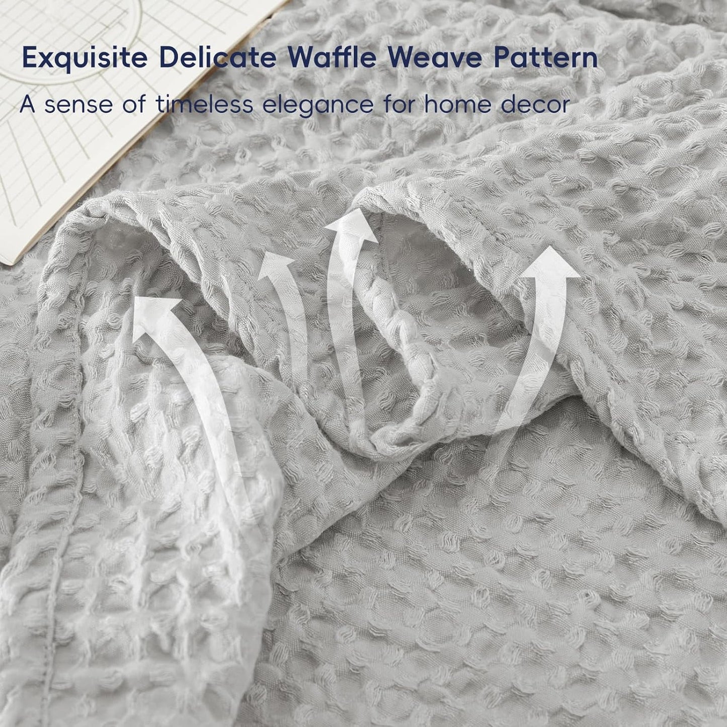 PHF Ultra Soft Waffle Weave Blanket Queen Size 90"x 90"- Washed Lightweight Breathable Cozy Woven Blanket for Bed - Aesthetic Decor for Couch Bedding Sofa Home Car - Light Grey