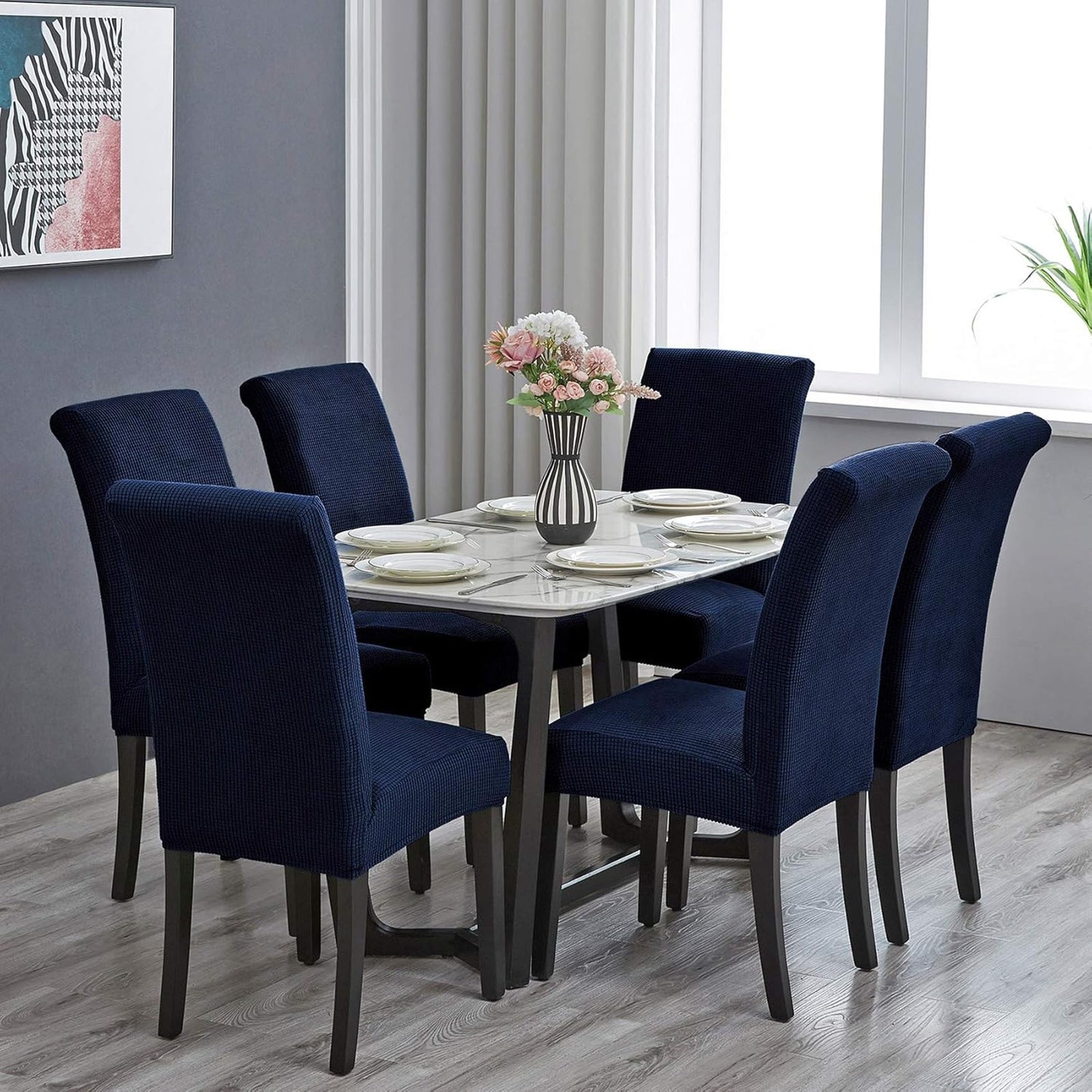 Howhic Stretch Chair Covers for Dining Room Set of 6, Removable Washable Dining Room Chair Covers, Dining Chair Slipcovers Seat Protector, Great Home Decor and Banquet Upholstery (Navy, 6 Pack)