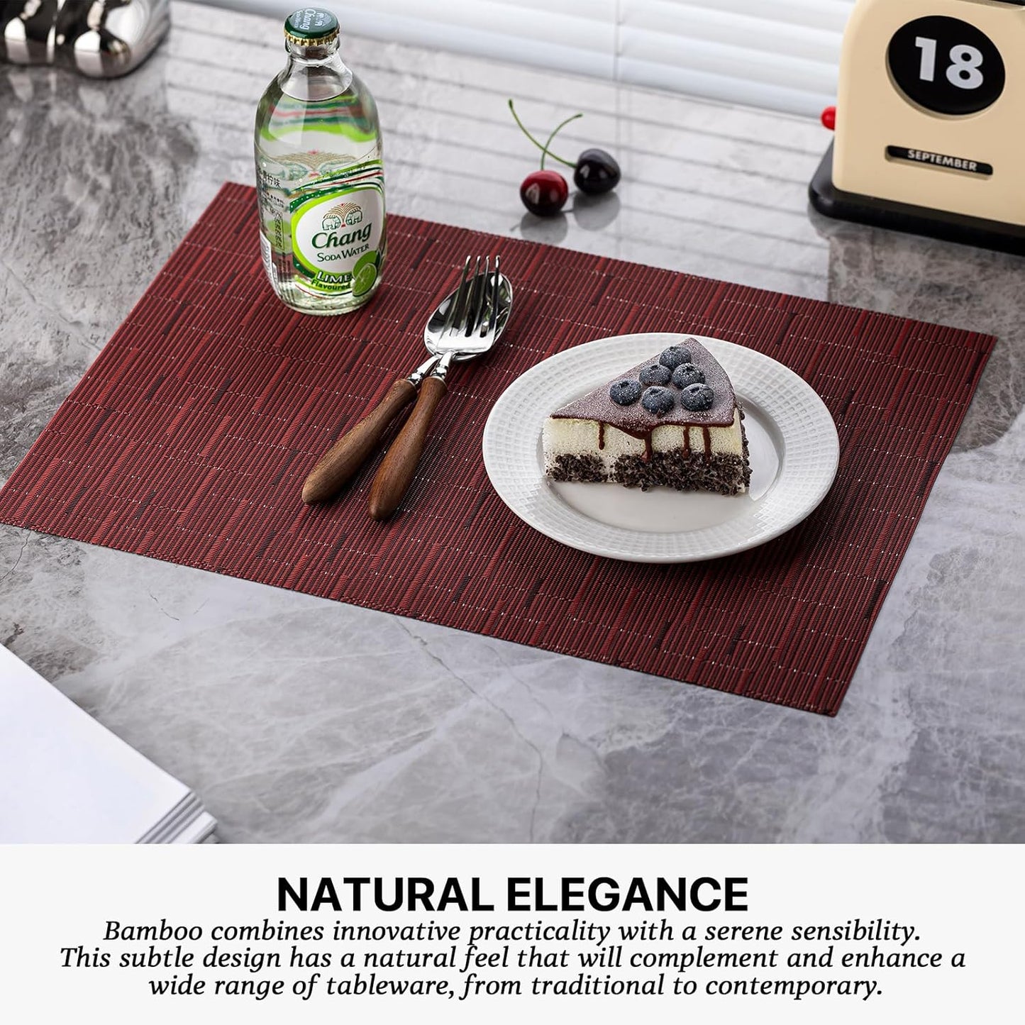 LEXMORE Placemats Set of 12 Vinyl/Plastic Woven Place Mats for Kitchen Table Indoor/Outdoor Washable Placemat Wipeable Dining Table Mats(Burgundy)