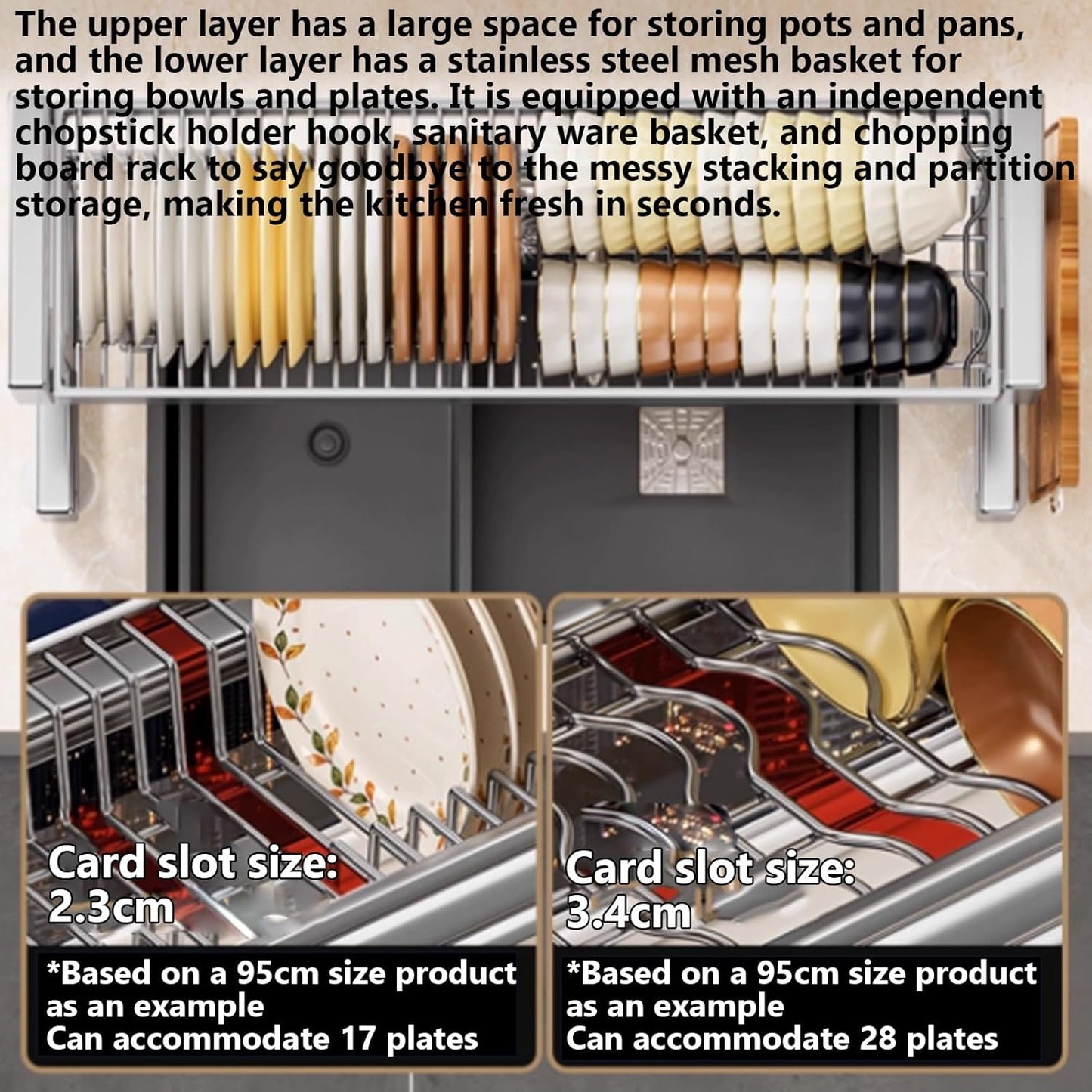 Kitchen Sink Rack Sink Above The Dish Drain Dish Washing Rack Stainless Steel Multifunctional Dish Storage Rack,Over The Sink Drying Rack for Dishes(1,65cm/25.6in)