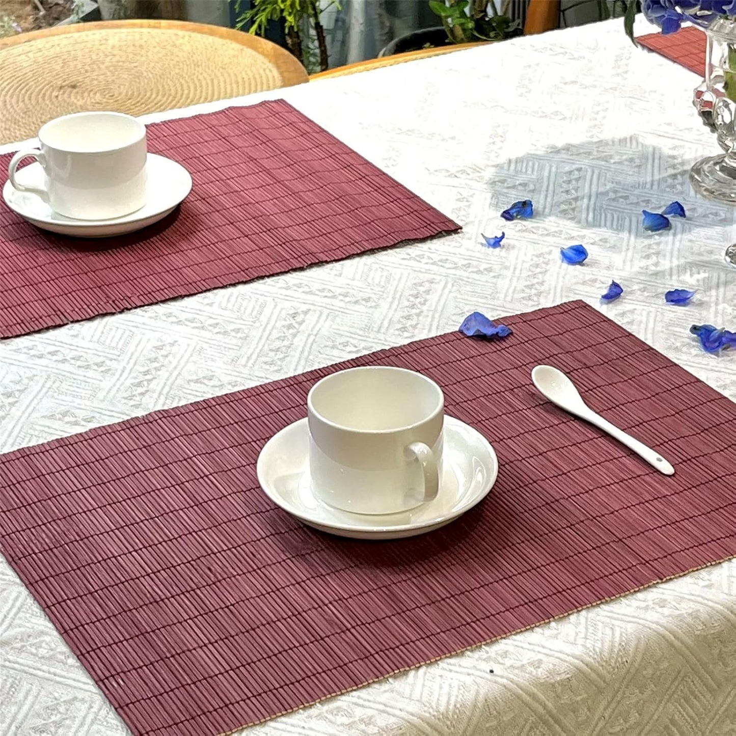 ANDSTAR Set of 24 Bamboo Placemats 17.7X11.8Inch Sushi Rolling Mat Japanese Style Bamboo Mat Natural Place Mats Washable Heat Resistant Table Mats for Dinner Dining Table Wedding Parties（Red）