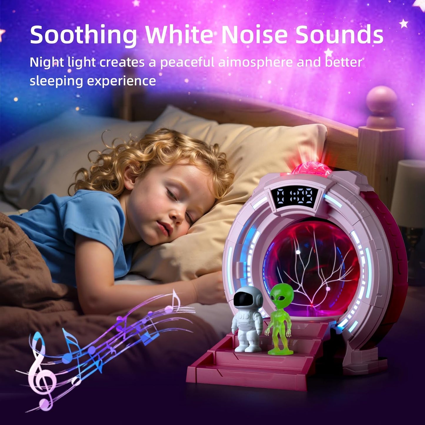 Plasma Ball Night Light,Space Girl's Room Party Aurora Projector LED Alien Veins Lamp,White Noise,Clock,Remote Control,Bluetooth Speaker,Adults,Kids' Room Decor Lamps,Christmas,Birthday Gift(Pink)