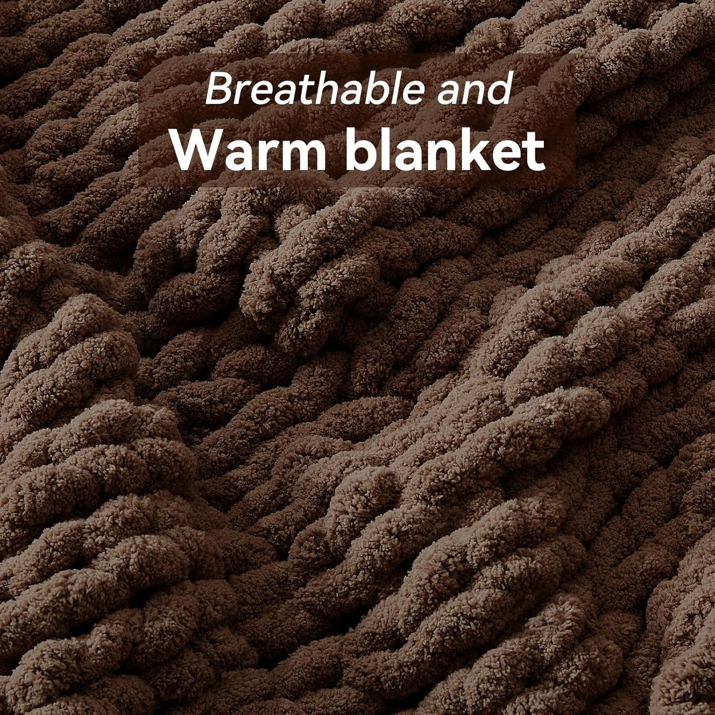 Chunky Knit Throw Blanket, 30''*40'' Knitted Throw Chenille Yarn for Bed Couch, Handmade Dark Brown Crochet Big Thick Blanket, Machine Washable Cute Comfy Blanket for Home Decor