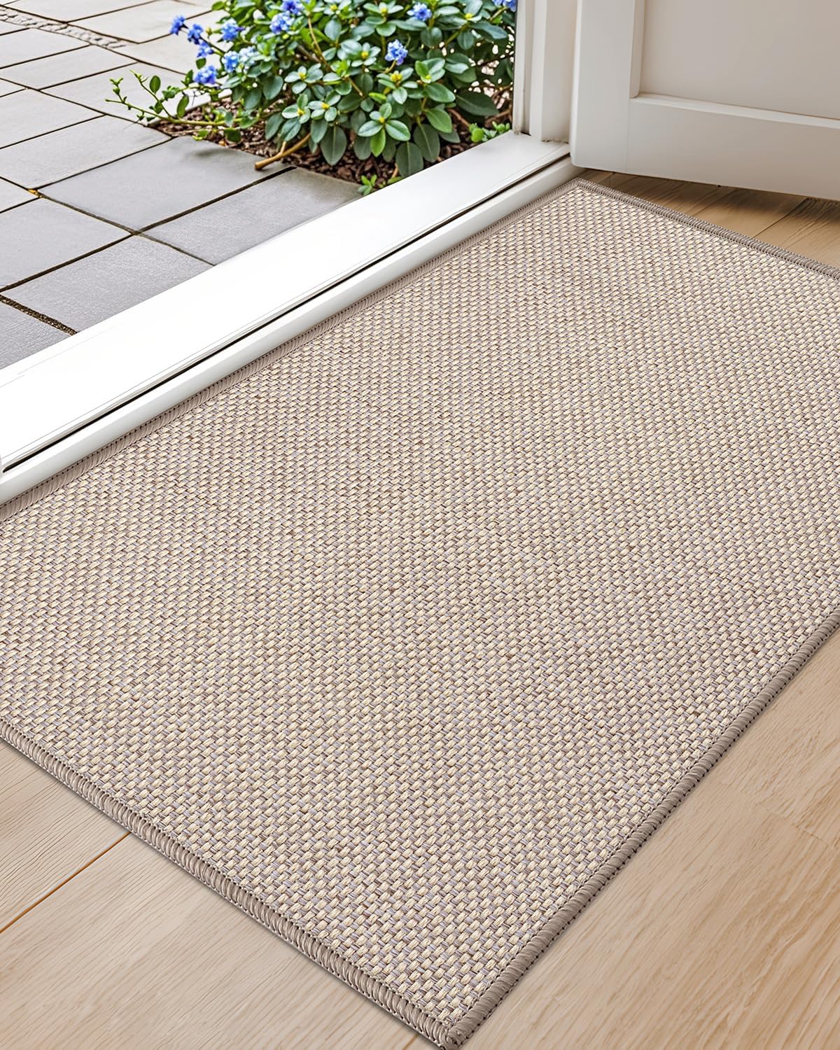 Color&Geometry Front Door Mat Indoor 22.6"x31.5", Ultra Non Slip Rubber Backed Dirt Trapper, Low Profile Thin Washable, Easy Clean Entryway Rug Door Mat Indoor Entrance, Khaki (Rolled-up NO Creases)
