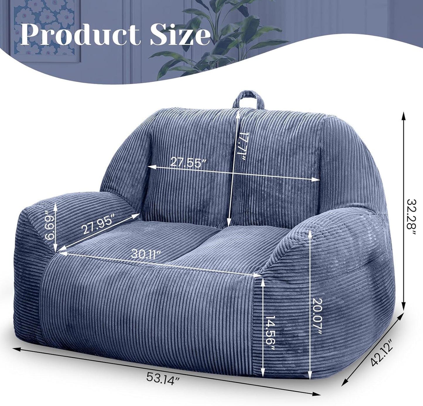 Giant Bean Bag Chair, Faux Fur Bean Bag Chair for Adults, Fluffy and Comfy Bean Bags with Filler, Big Bean Bag Sofa Chair for Reading, Gaming, Stuffed High-Density Foam, Grey