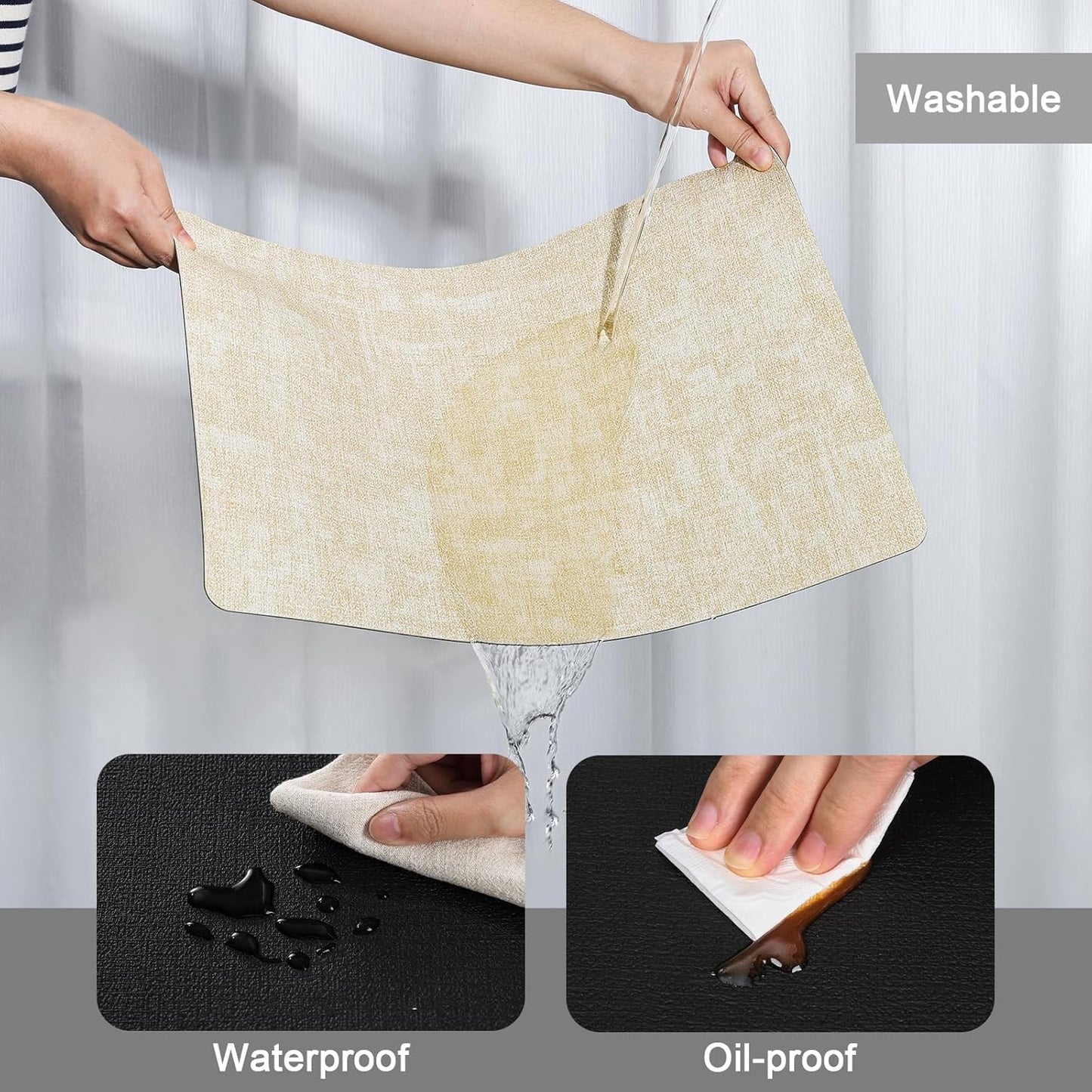 Myir JUN Dual Sided Placemats, Faux Leather Set of 4 for Dining Table Indoor Outdoor, Square Non-Slip Washable Table Mats (Cream-White Black)