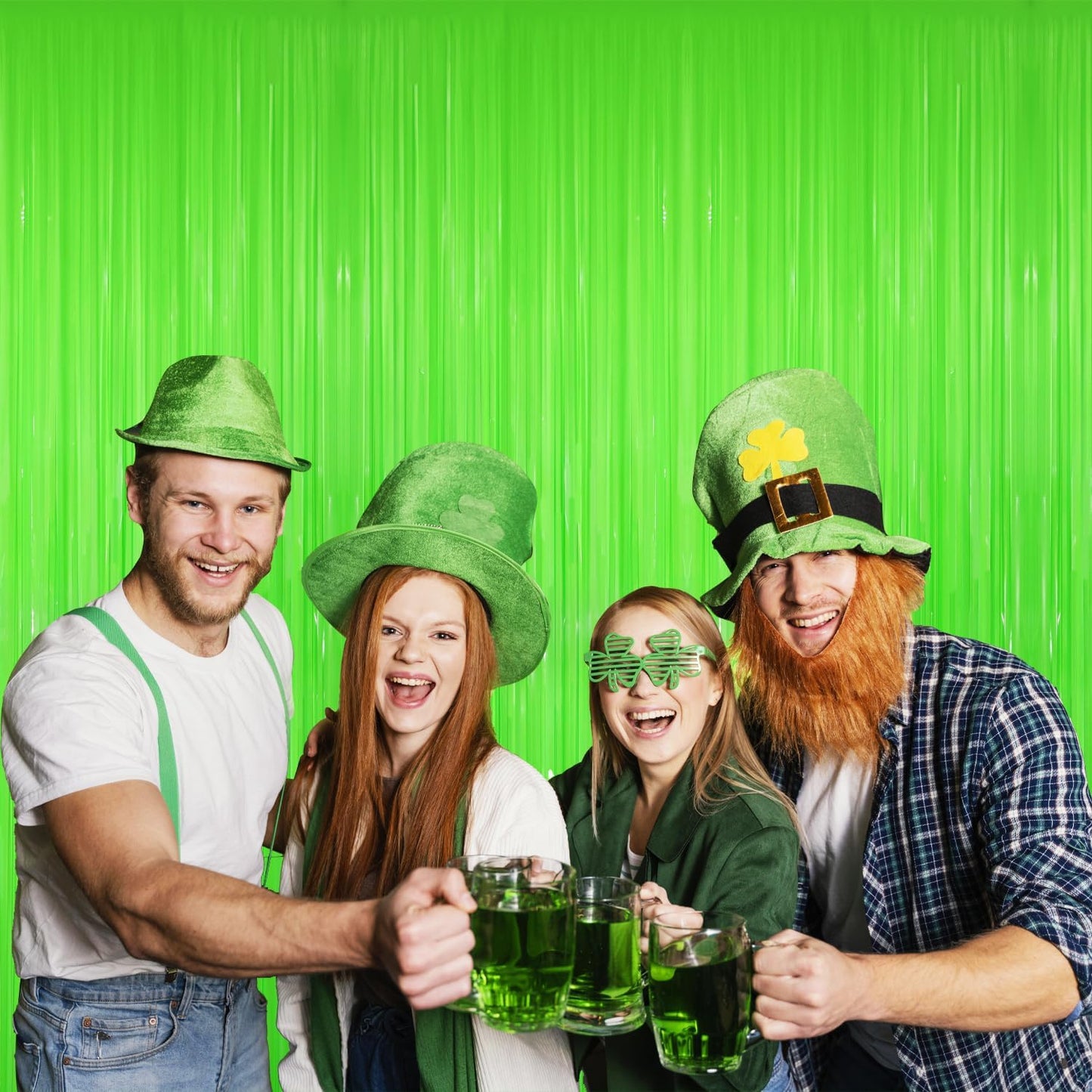 GOER 6.4 ft x 8.2 ft Metallic Tinsel Foil Fringe Curtains Party Photo Backdrop Party Streamers for Birthday,Graduation,New Year Eve Decorations Wedding Decor(2 Packs,Candy Lime Green)