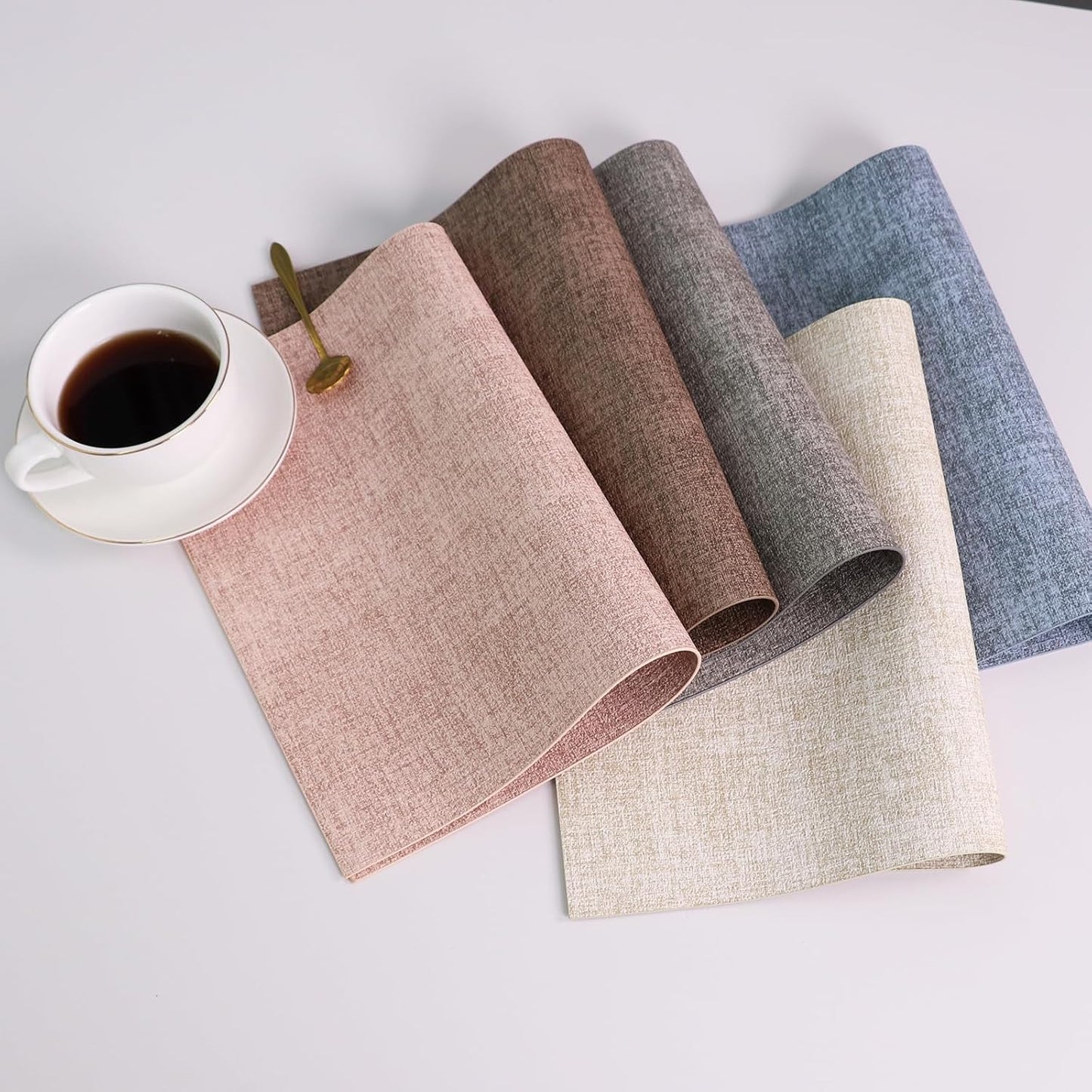 Placemats Set of 8 Washable Heat Resistant Place Mats PVC Woven Dining Table Mat Beige 8pcs