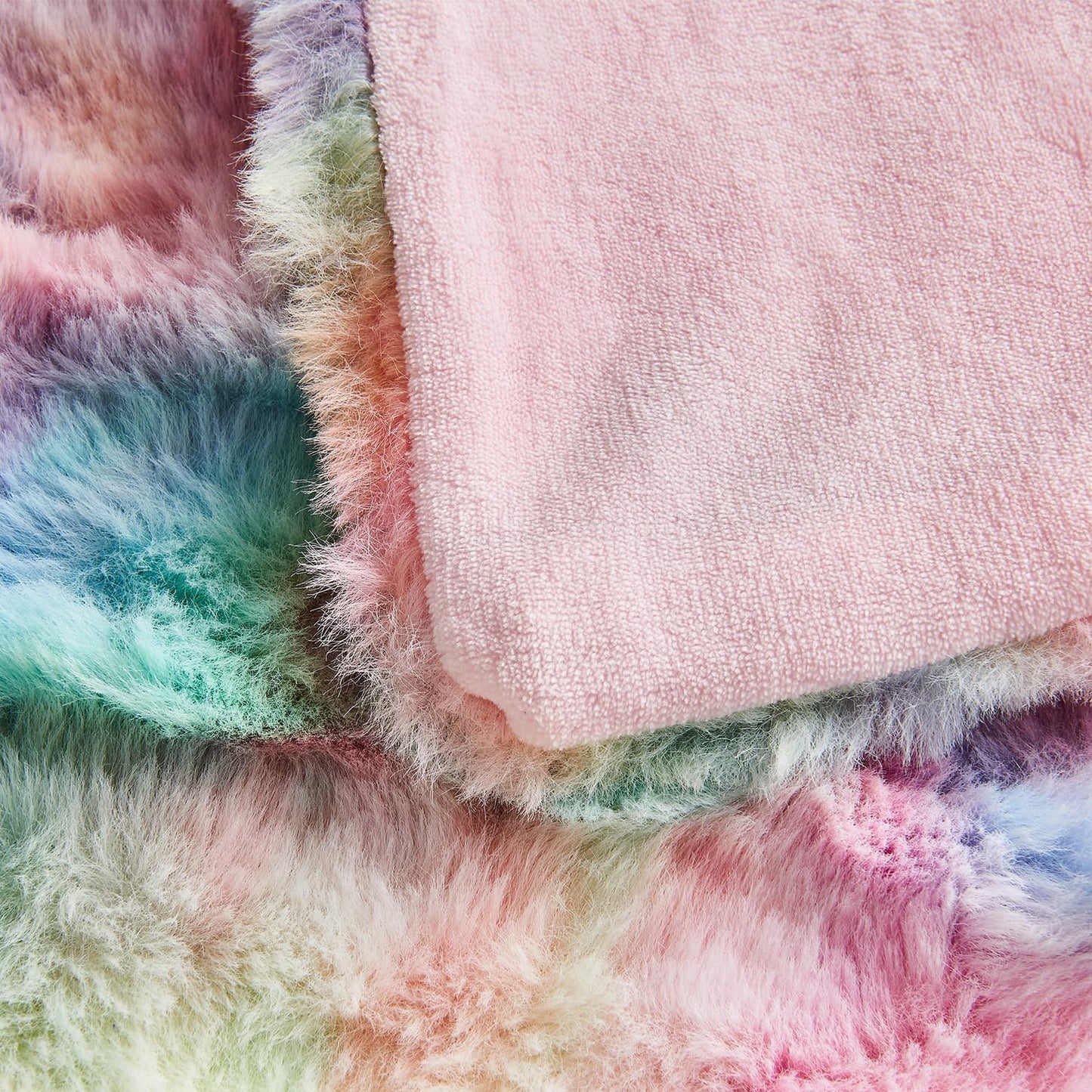 Lotus Karen Queen Size Faux Fur Blanket Rainbow - Big Bubble Rabbit Fluff Blanket for Bed, Large Fluffy Fuzzy Cozy Blanket, Thick Furry Plush Shaggy Blankets, 90x90 Inches