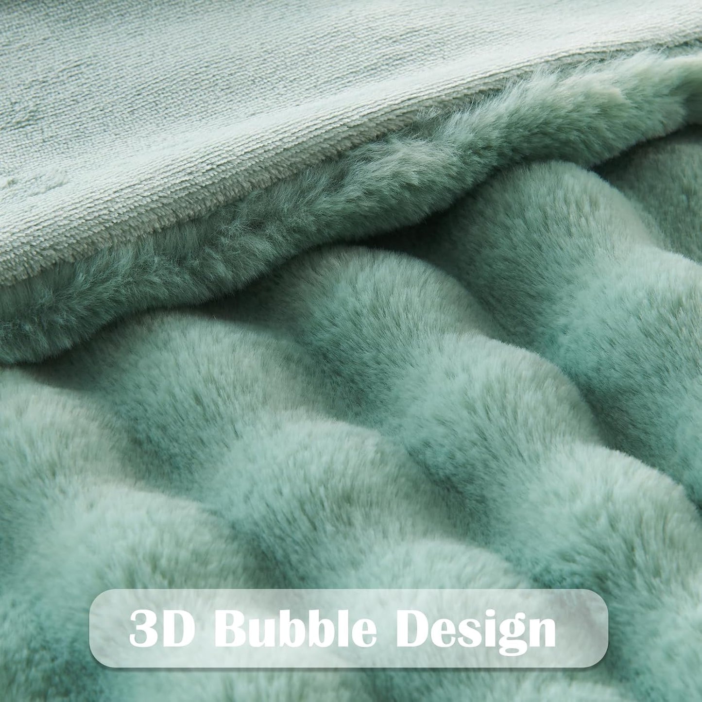 NEWCOSPLAY Faux Fur Queen Blanket Sage Green Bubble Blanket Thick Warm Soft for Couch Sofa Bed 550GSM (New Sage Green, Queen(90"x90"))