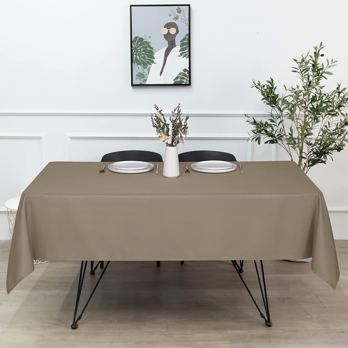 sancua Rectangle Tablecloth - 90 x 132 Inch - Stain and Wrinkle Resistant Washable Polyester Table Cloth, Decorative Fabric Table Cover for Dining Tables, Buffet Parties and Camping, Taupe