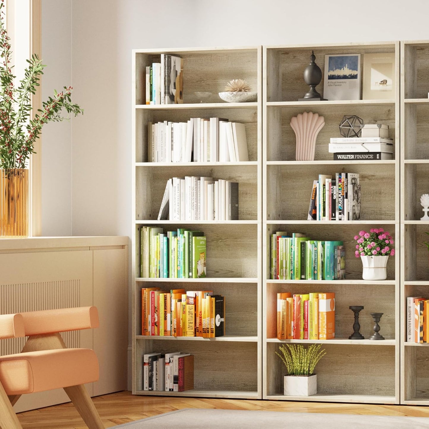IRONCK Bookshelves and Bookcases Set of 2 Floor Standing 6 Tiers Display Storage Shelves 70 in Tall Bookcase Home Decor Furniture for Home Office, Living Room, Bed Room