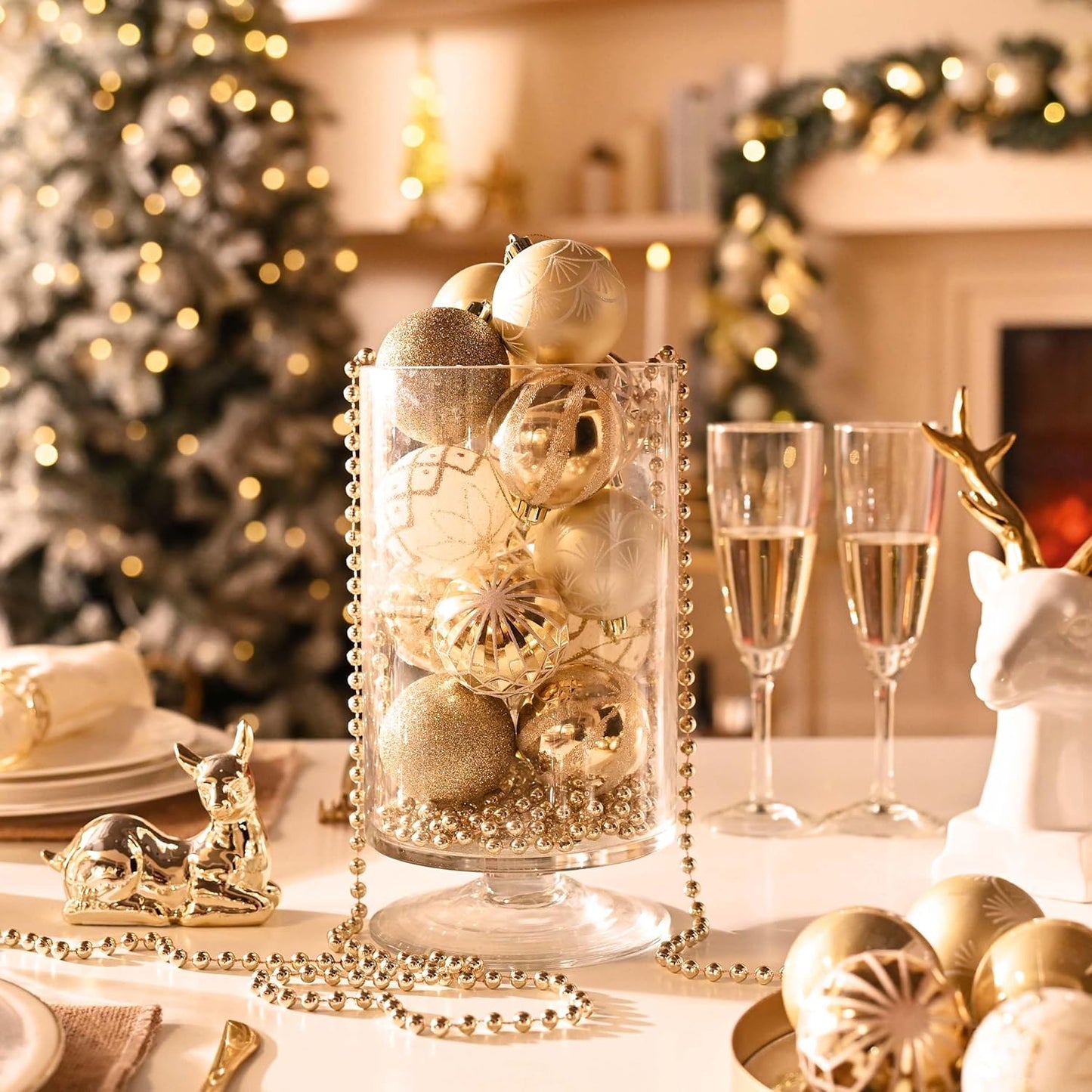 Valery Madelyn Christmas Ornaments Set, 30ct 2.36 Inches White and Gold Shatterproof Christmas Tree Decorations Ball Ornaments Bulk, Elegant Hanging Ornaments for Xmas Holiday Party Decor